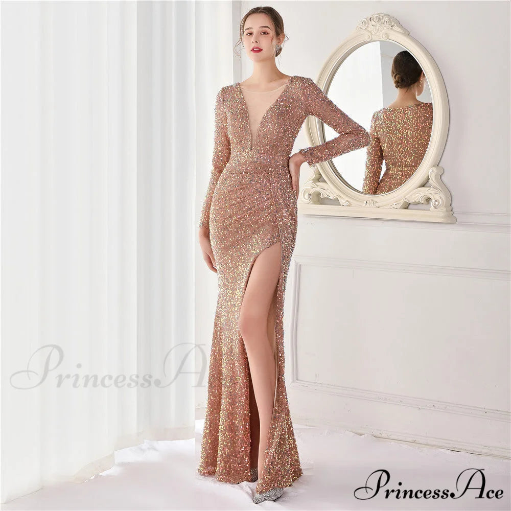 Ella sequined large Charming split mermaid dress GOLD / XS