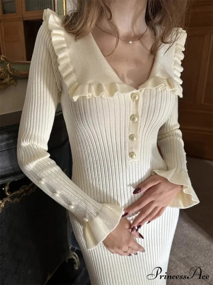 ELOISE Elegant MIDI DRESS Creamy White / L