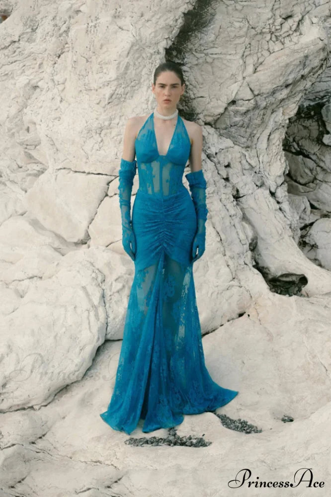 Elsa Halterneck Stylish See-through Maxi Dress