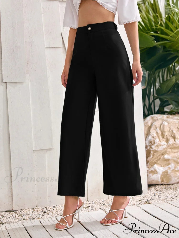 ely Solid Wide Leg Pants Black / XS