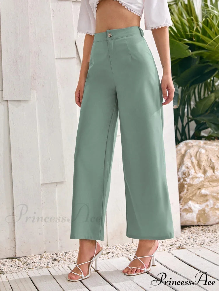 ely Solid Wide Leg Pants Mint Green / XS