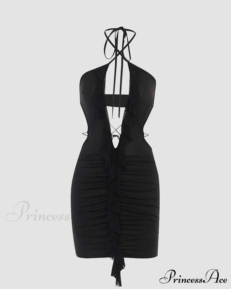 Elysium Witch Stylish Plunging Mini Dress Black / XS