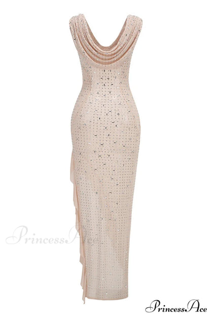 Embellished Draped Stylish Ruffle Maxi Dress
