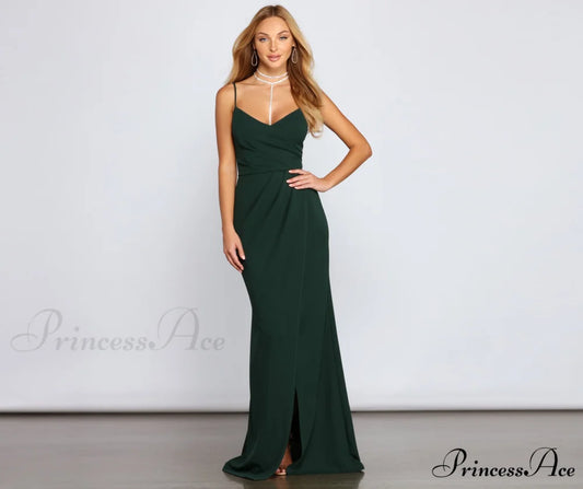Ember Formal Stylish Wrap Mermaid Dress HUNTER / XS