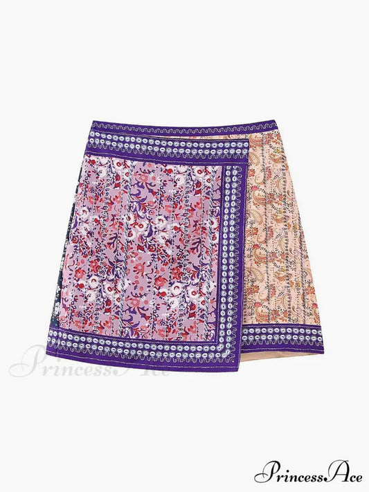 Embroidered Asymmetric Graceful Floral Mini Skirt