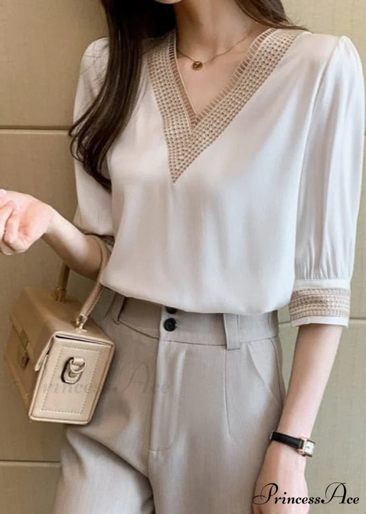 EMBROIDERED BLOUSE - KAILA S / White-short sleeve