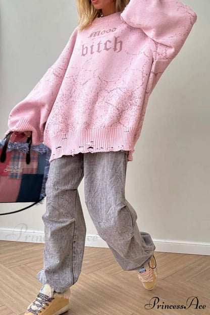 Embroidered Distressed Pullover Sweater