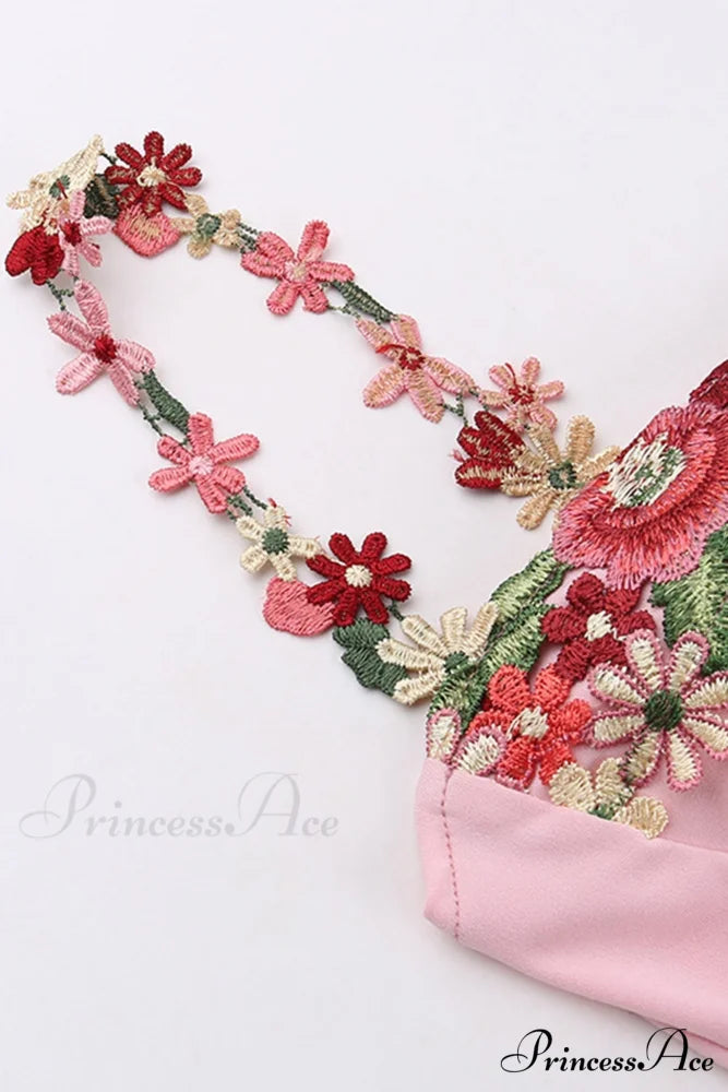 Embroidered Floral Strappy Dress