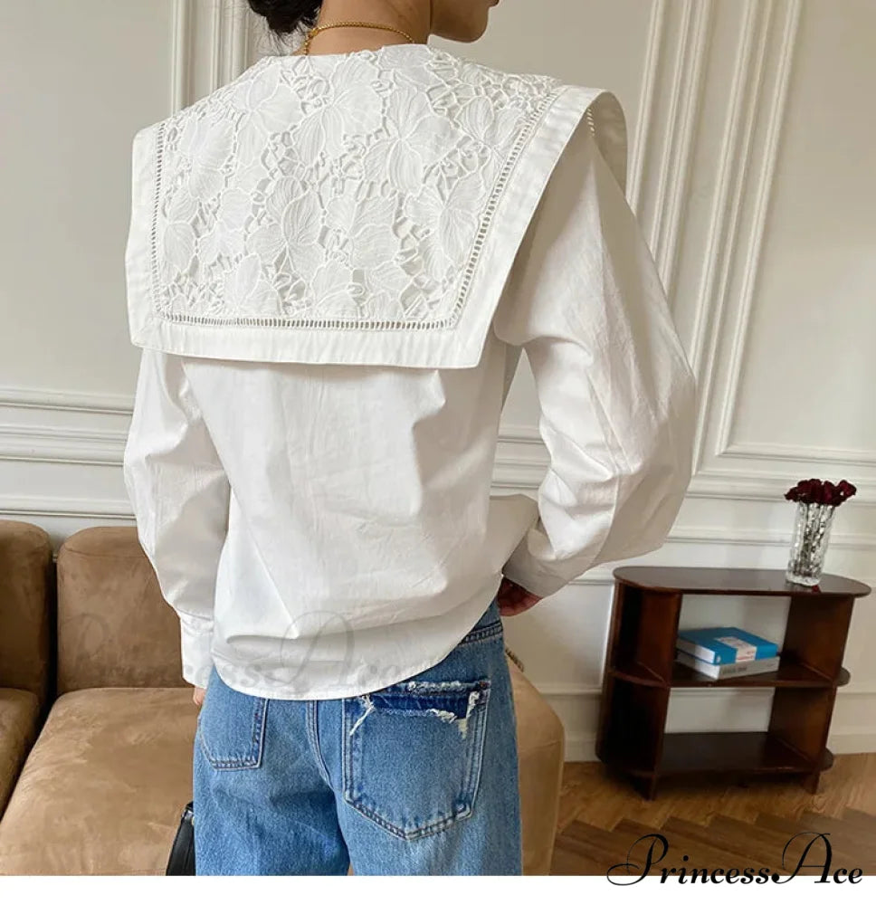 Embroidered Flower Neck Long Sleeve Cotton Boho Top bohoblouse-250126