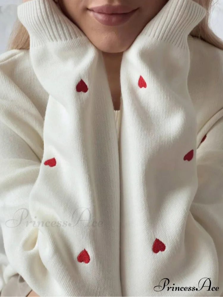 Embroidered Heart Graceful Oversized Knit Sweater