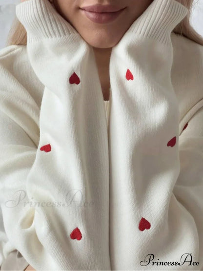 Embroidered Heart Graceful Oversized Knit Sweater