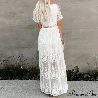 Embroidered Patchwork Long Sleeve Ivory Bohemian Dress bohodress-250126