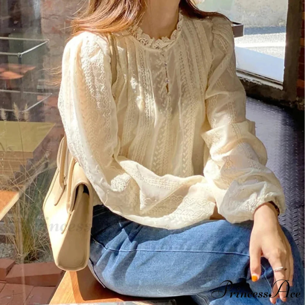 Embroidered Peach Puff Sleeve Blouse blouse-250223