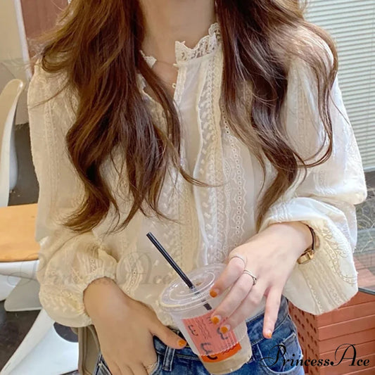 Embroidered Peach Puff Sleeve Blouse blouse-250223