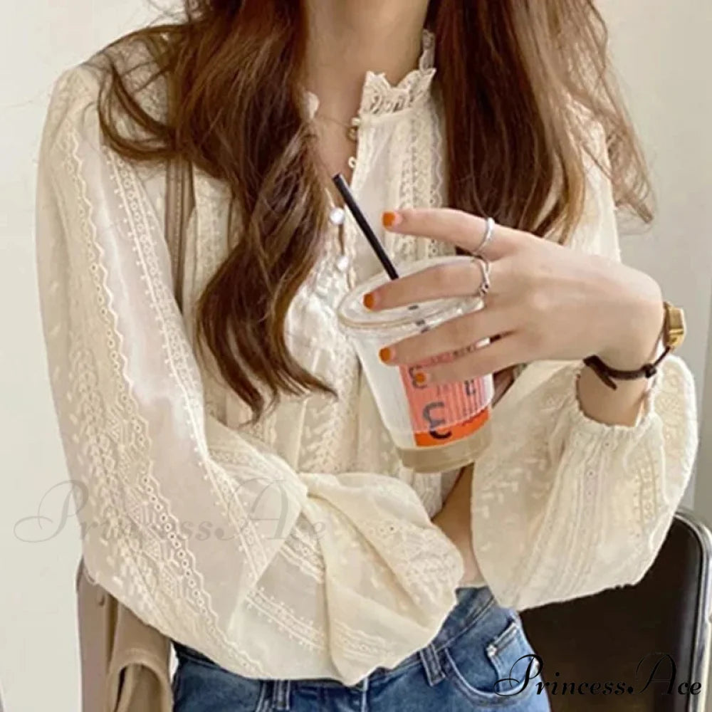 Embroidered Peach Puff Sleeve Blouse blouse-250223