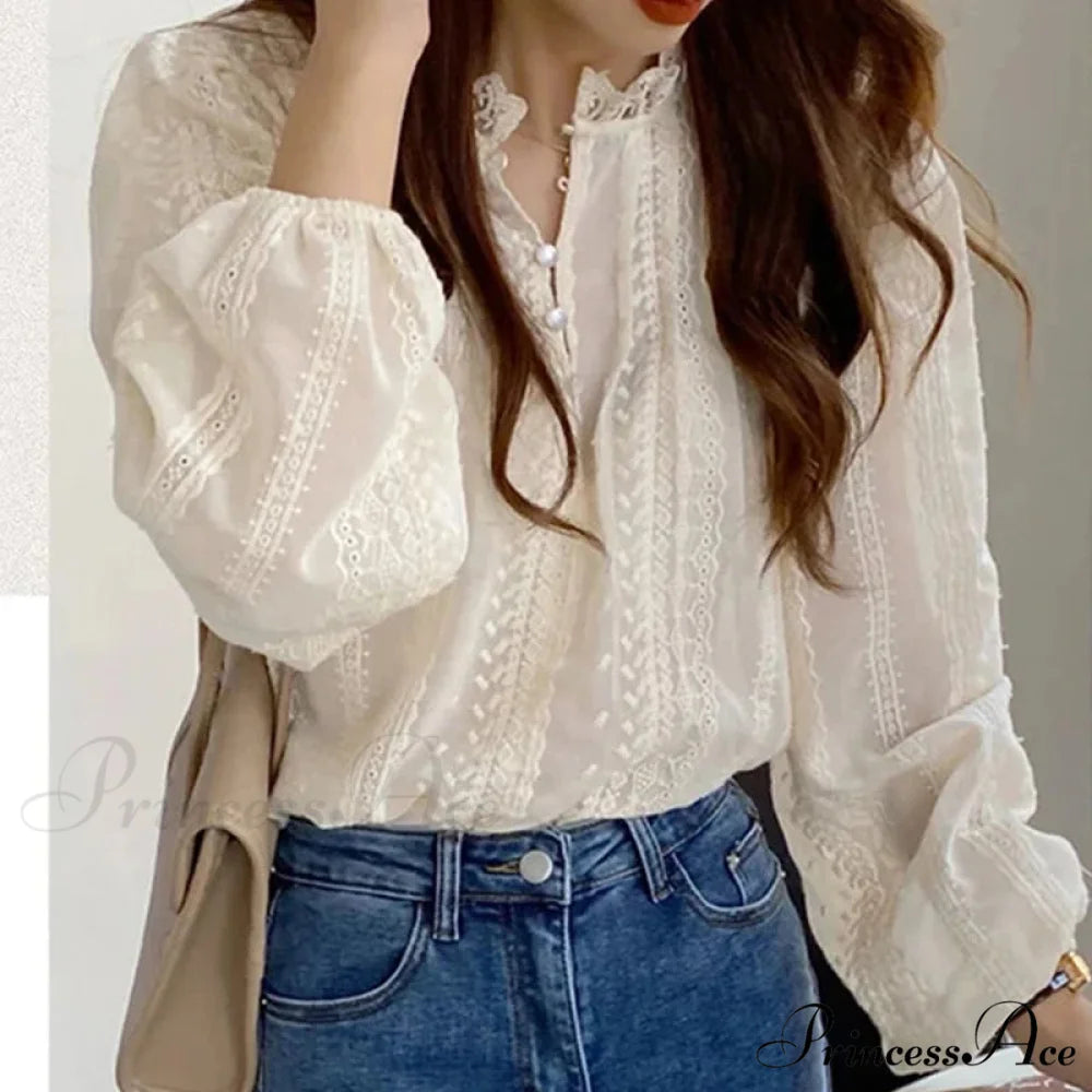 Embroidered Peach Puff Sleeve Blouse blouse-250223
