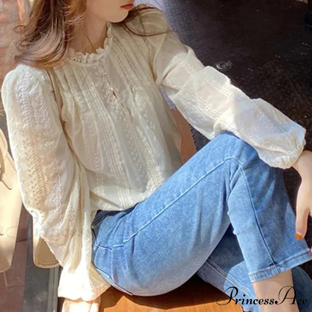 Embroidered Peach Puff Sleeve Blouse blouse-250223