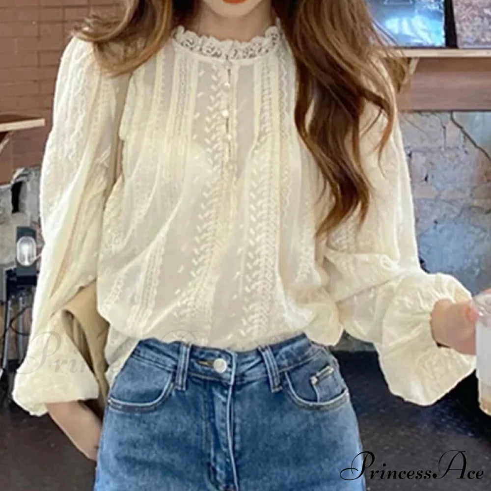 Embroidered Peach Puff Sleeve Blouse APRICOT / S blouse-250223
