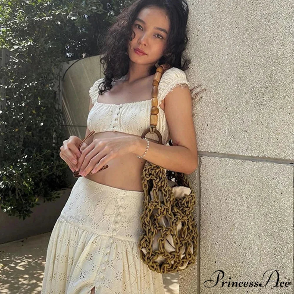 Embroidered Print Bralette Charming And Maxi Skirt Set