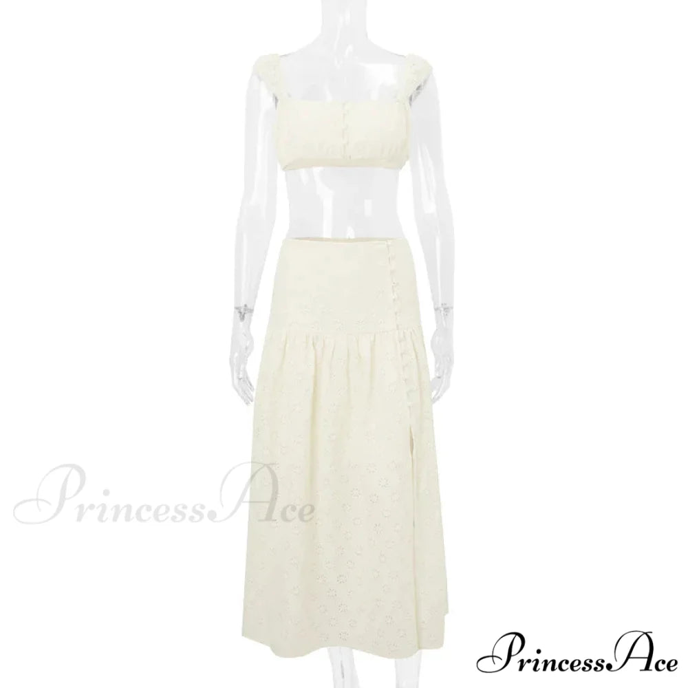 Embroidered Print Bralette Charming And Maxi Skirt Set