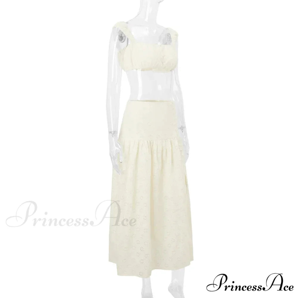 Embroidered Print Bralette Charming And Maxi Skirt Set