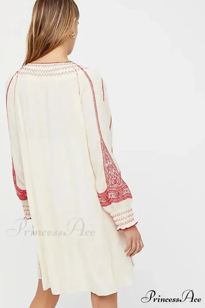 Embroidered Tassel Large Cotton Boho Dress bohodress-250126