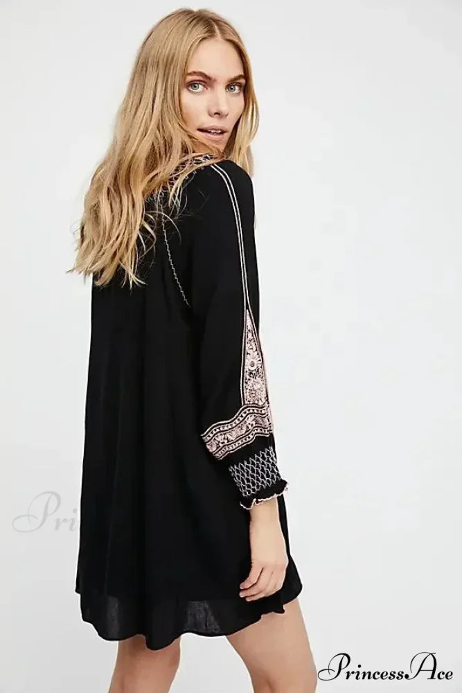 Embroidered Tassel Large Cotton Boho Dress bohodress-250126