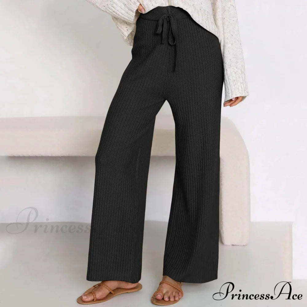 Embroidery Bow Knitted Flare Casual Slim Fit Sweatpants All-match Pants
