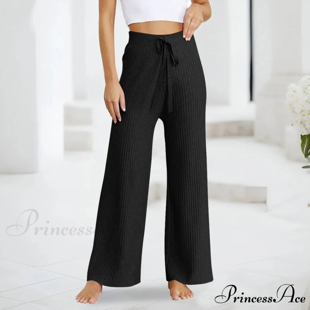 Embroidery Bow Knitted Flare Casual Slim Fit Sweatpants All-match Pants Black / One Size