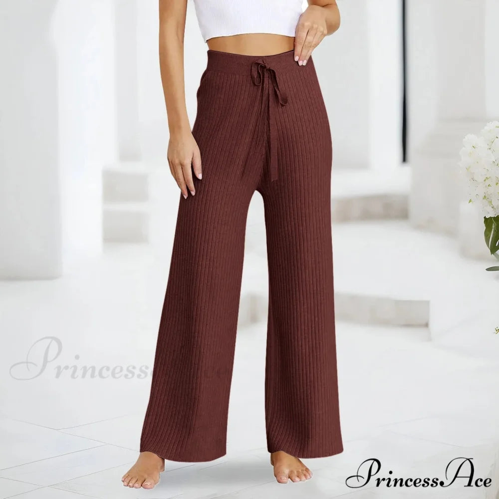 Embroidery Bow Knitted Flare Casual Slim Fit Sweatpants All-match Pants Coffee / One Size