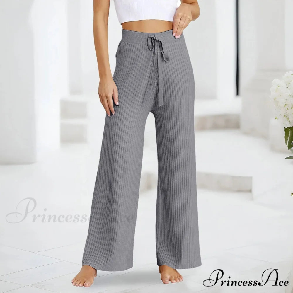 Embroidery Bow Knitted Flare Casual Slim Fit Sweatpants All-match Pants Grey / One Size