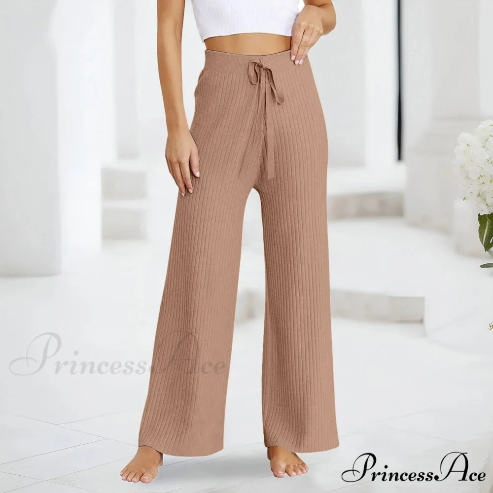 Embroidery Bow Knitted Flare Casual Slim Fit Sweatpants All-match Pants Khaki / One Size