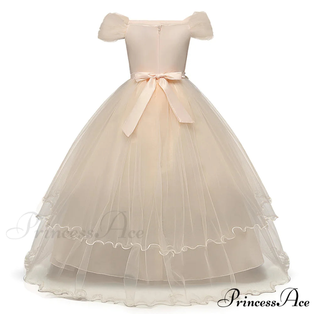Embroidery Gown 6-14 Lace Wedding Flower Teen Party Girls Birthday Formal For Christmas Clothes Red Kids Dresses Gown