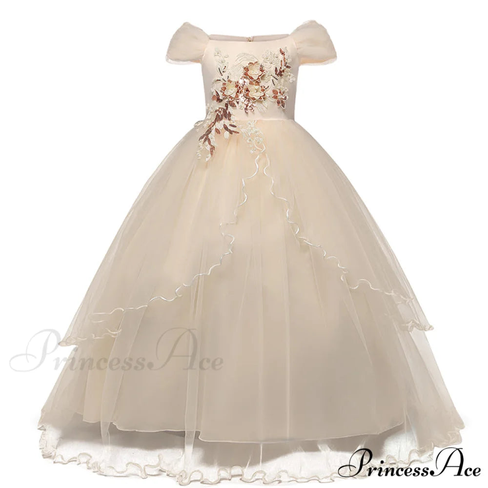 Embroidery Gown 6-14 Lace Wedding Flower Teen Party Girls Birthday Formal For Christmas Clothes Red Kids Dresses Gown