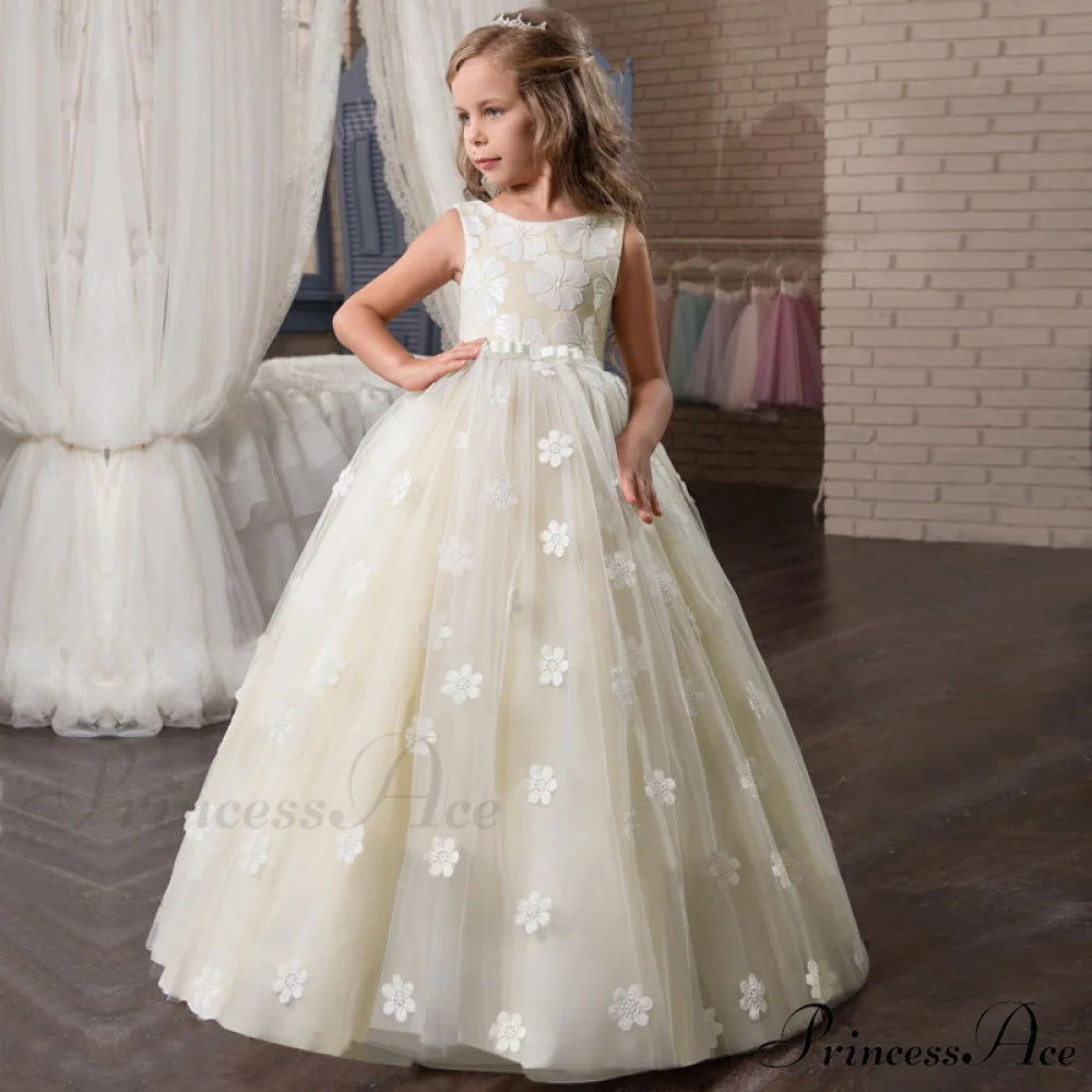Embroidery Gown 6-14 Lace Wedding Flower Teen Party Girls Birthday Formal For Christmas Clothes Red Kids Dresses Gown