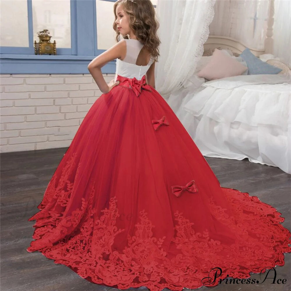 Embroidery Gown 6-14 Lace Wedding Flower Teen Party Girls Birthday Formal For Christmas Clothes Red Kids Dresses Gown