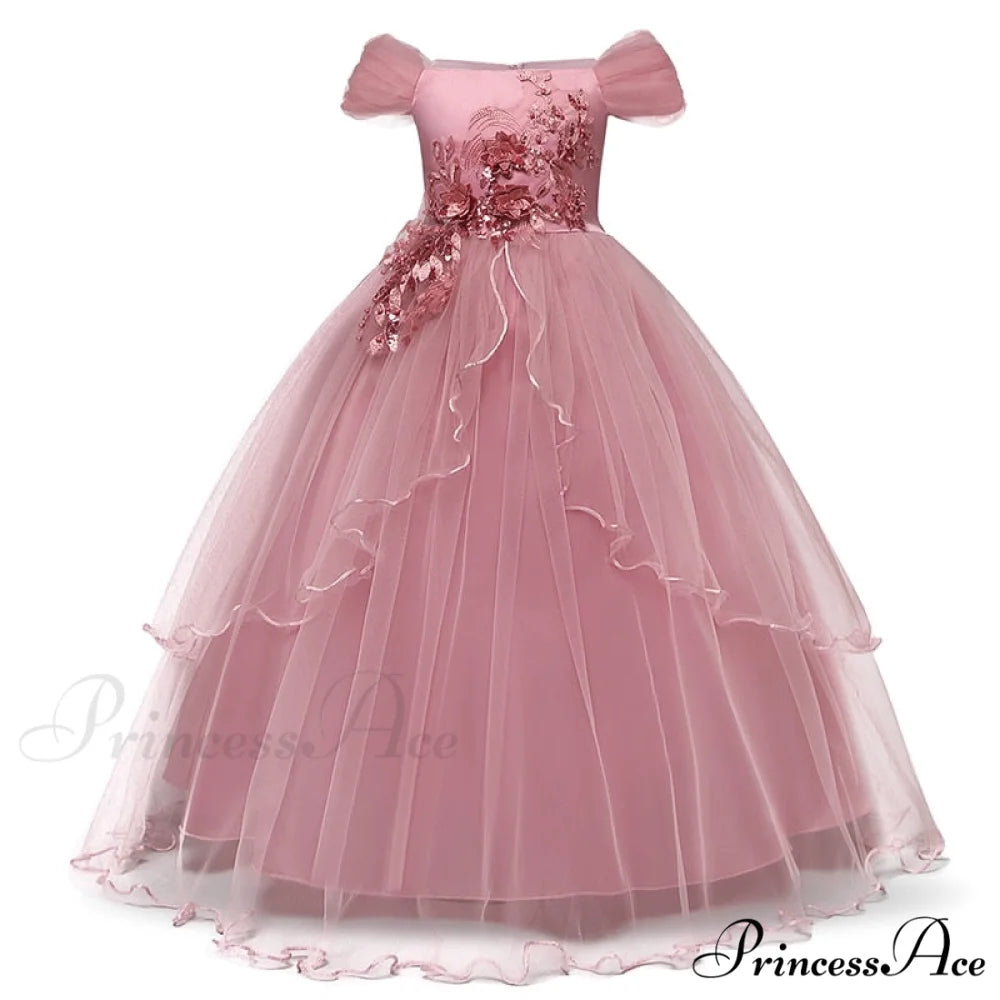 Embroidery Gown 6-14 Lace Wedding Flower Teen Party Girls Birthday Formal For Christmas Clothes Red Kids Dresses Gown
