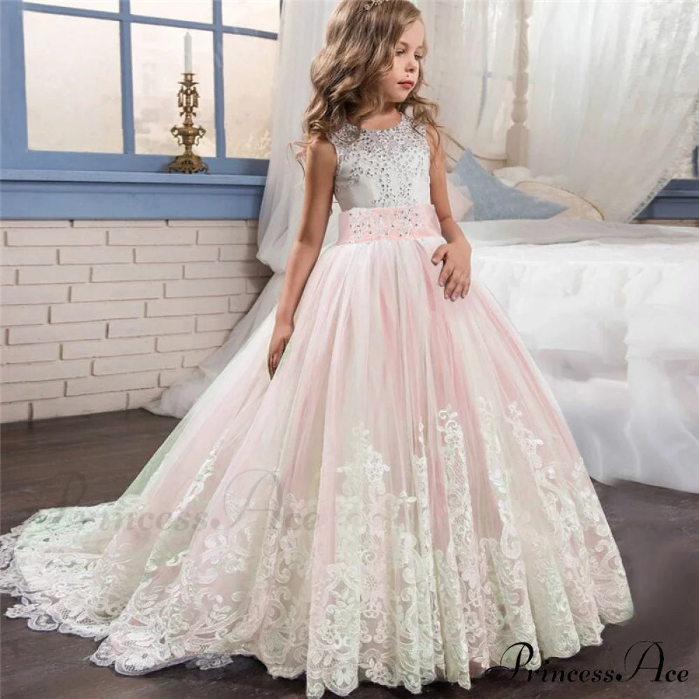 Embroidery Gown 6-14 Lace Wedding Flower Teen Party Girls Birthday Formal For Christmas Clothes Red Kids Dresses Gown