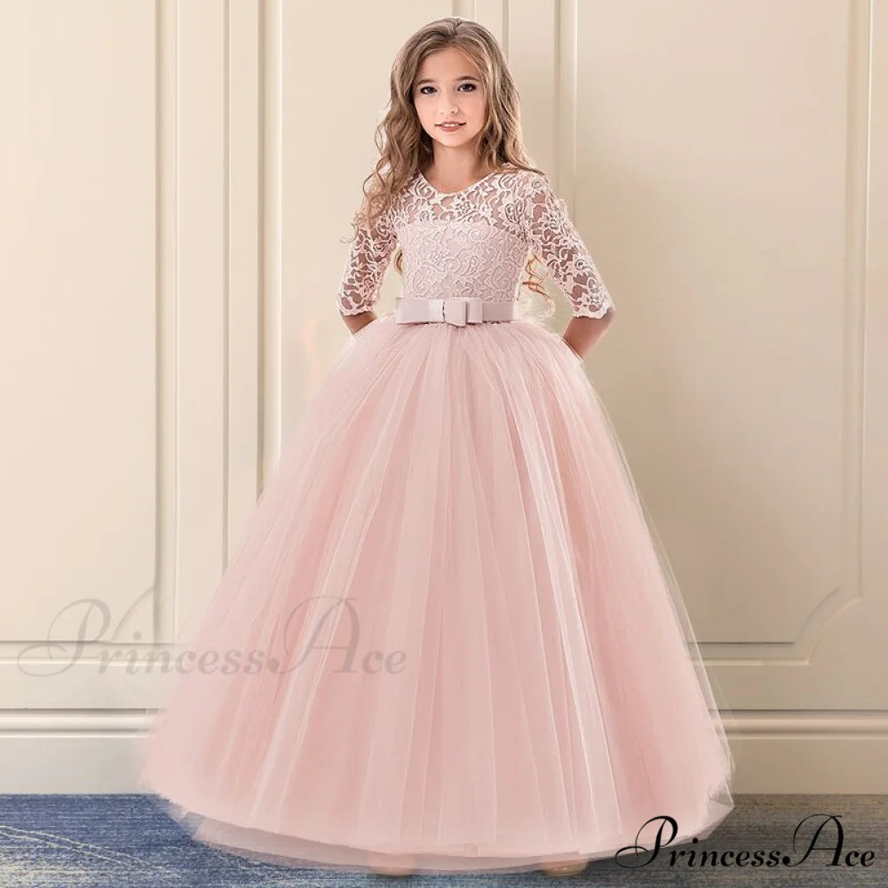 Embroidery Gown 6-14 Lace Wedding Flower Teen Party Girls Birthday Formal For Christmas Clothes Red Kids Dresses Gown