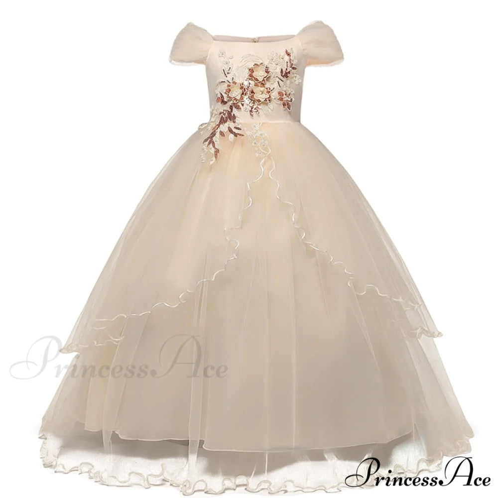 Embroidery Gown 6-14 Lace Wedding Flower Teen Party Girls Birthday Formal For Christmas Clothes Red Kids Dresses Gown