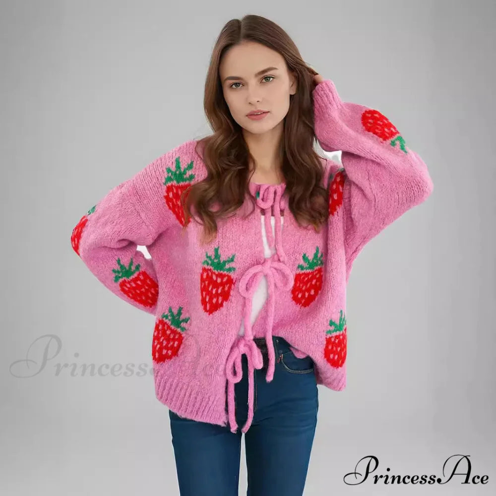 Embroidery Heart Lace-up Cardigan