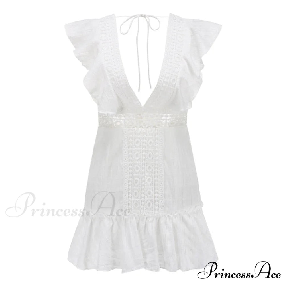 Embroidery Lace White Dress white / S