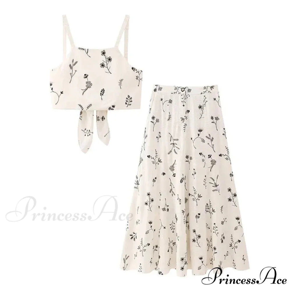 Embroidery Strap Maxi Dress set / XS