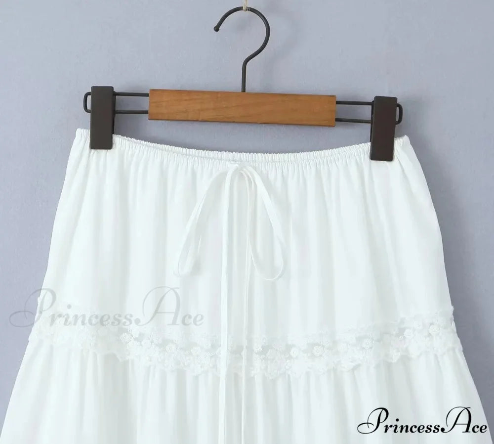 Embroidery White Crop Top Graceful And Midi Skirt Set