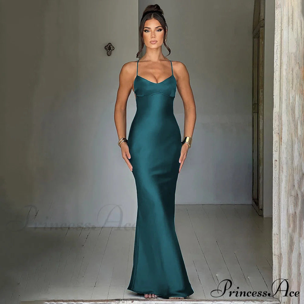 Emilia Draped Stylish Satin Gown Green / S