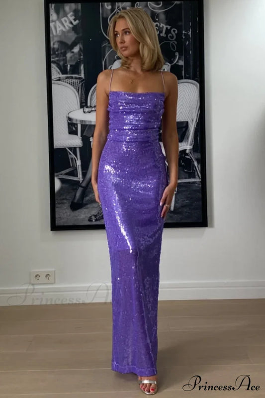 Emilina Sequin Stylish Backless Maxi Dress XS / Lilac