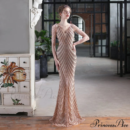 Emily Mermaid Sequin Charming Sleeveless Prom Dress GOLD / XS