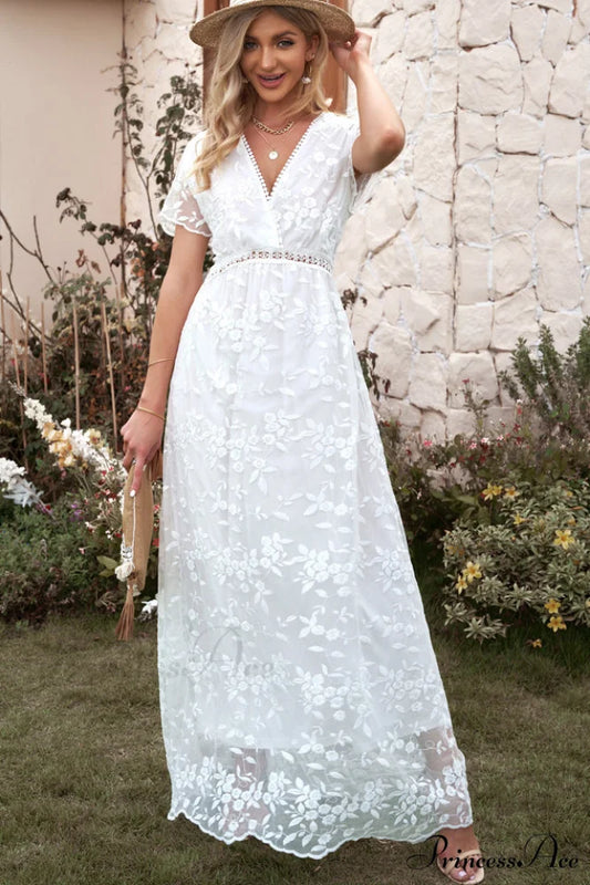 Emma Boho Floral Charming Lace Maxi Dress