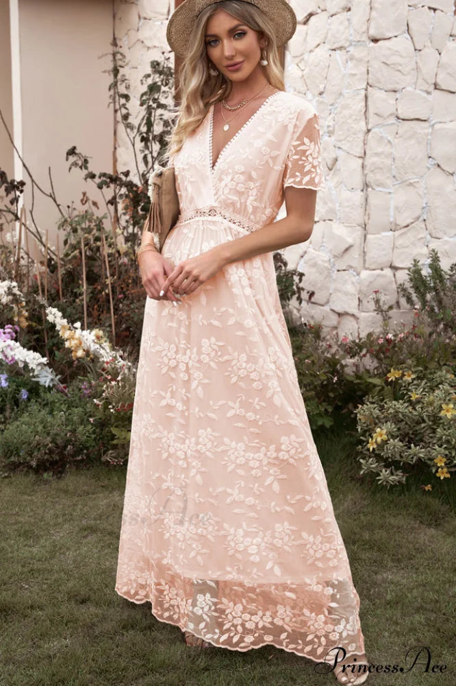 Emma Boho Floral Charming Lace Maxi Dress