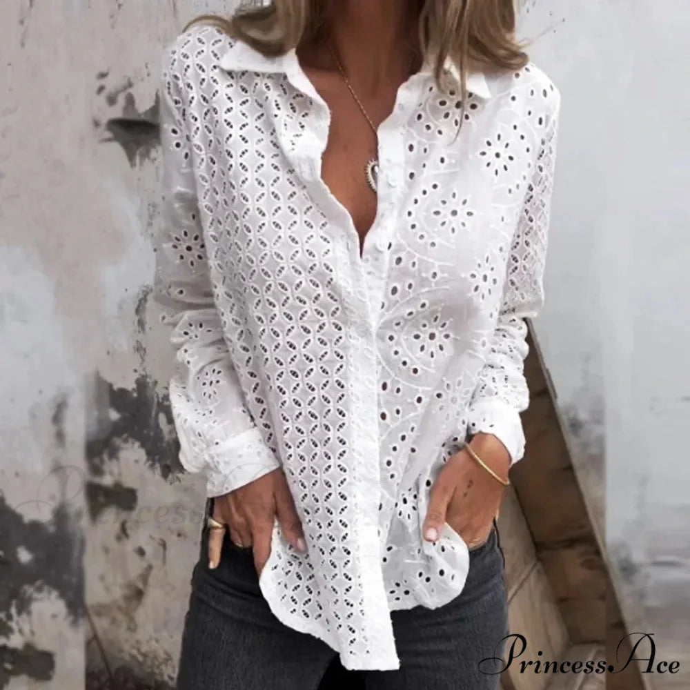 Empty Cotton Flower Stitching Extended Sleeve Boho Blouse WHITE / S bohoblouse-250126